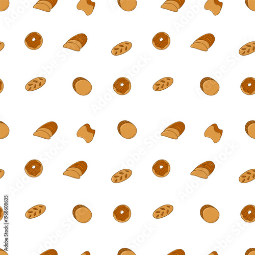 Hand drawn bread seamless pattern, bread pattern in doodle style
