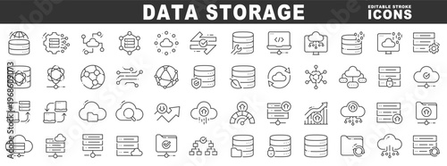 Outline data storage icons featuring cloud, database