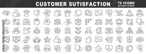 Outline icon set illustrating customer satisfaction, rating