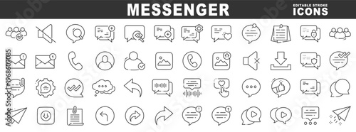Messenger line icon set for chat conversation
