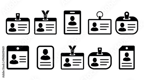 Various shapes of black ID cards with a silhouette of a person on them