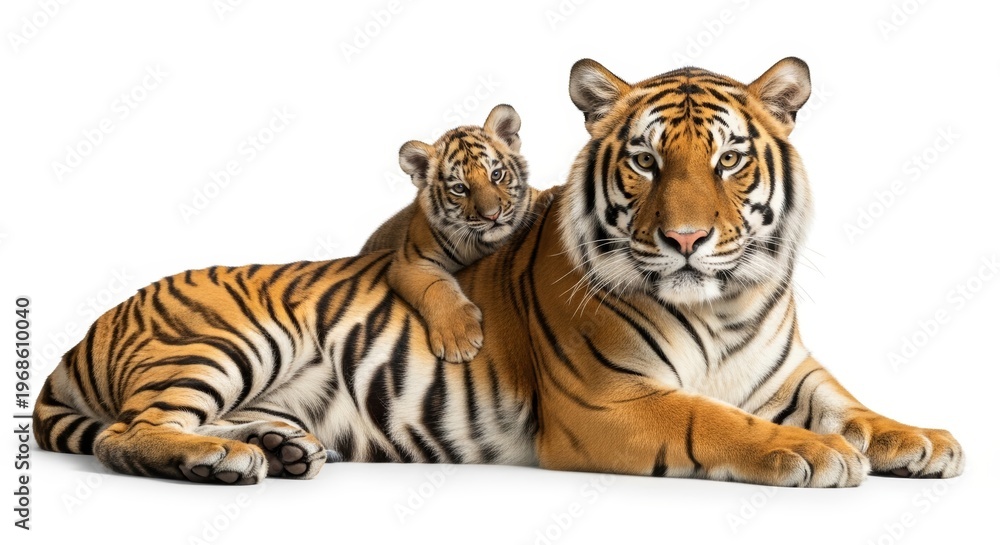 Obraz premium Wild Bengal Tiger and Baby Cub Looking at Camera