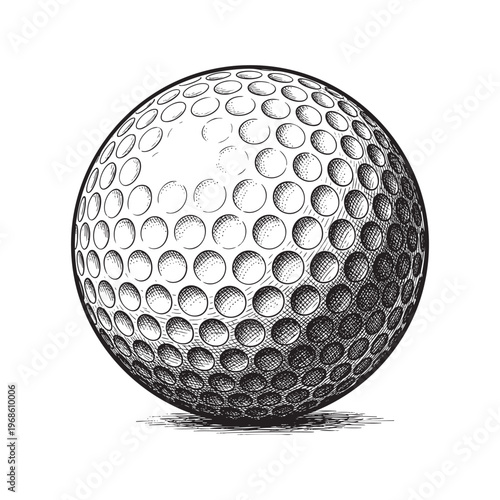 Detailed black and white of a golf ball with dimples on a white ink engraving line png
