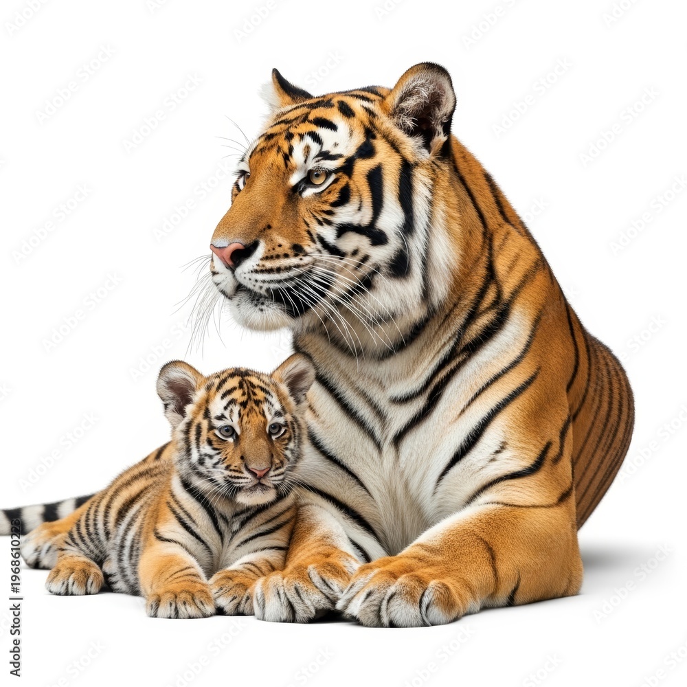 Obraz premium Wildlife Portrait of Mother Tiger and Small Cub Together