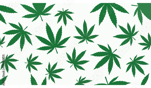Seamless cannabis leaf pattern vector with scattered marijuana foliage in organic layout isolated on white background