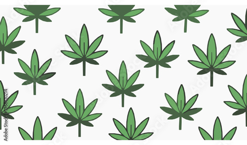 Decorative cannabis seamless pattern vector with marijuana leaves and geometric accents isolated on white background