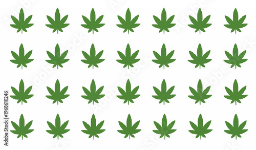 Cannabis leaf seamless pattern vector with green marijuana leaves in clean grid layout isolated on white background
