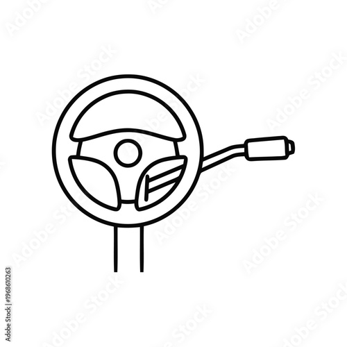 Steering wheel and gear shift illustration depicts essential controls for operating a vehicle.