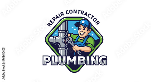 Plumber repair contractor mascot logo design for plumbing services.