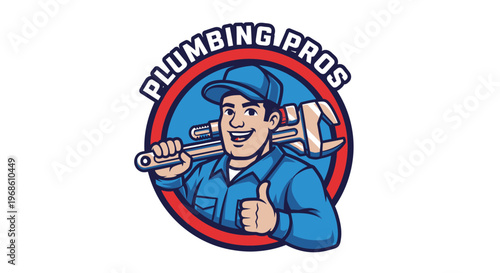 Plumbing Pros Mascot with Wrench and Thumbs Up.