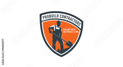 Probuild Contractors Logo with Worker Shoveling Dirt.
