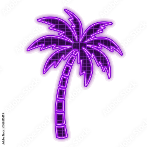 Vibrant Neon Palm Tree Illustration Illuminating a Retro Tropical Night Scene