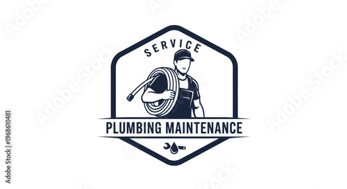 Plumbing Maintenance Service Emblem with Plumber Holding Hose.