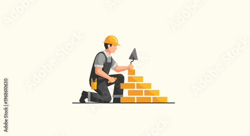Skilled bricklayer constructing a sturdy wall with precision and expertise.