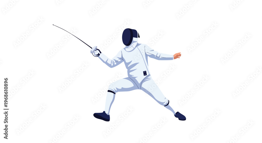Fototapeta premium Fencer in action pose with foil sword isolated on white background