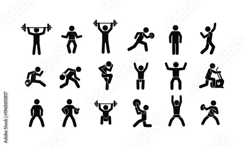stick figures exercising with dumbbells and weights