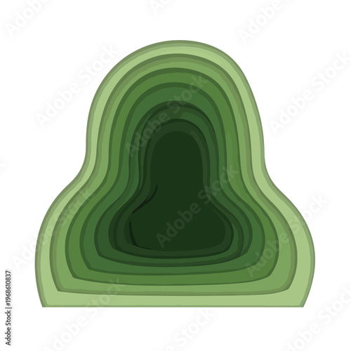 Abstract layered green abstract shape resembling a pear or a void