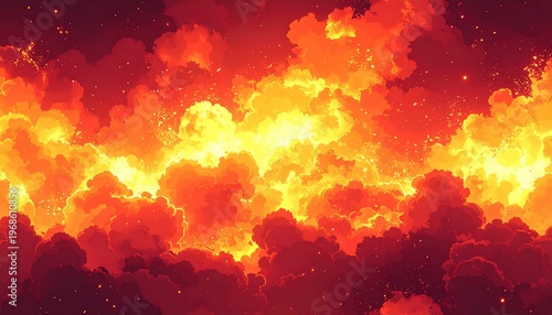 Fiery Skies - A Dramatic Display of Orange and Yellow Clouds.