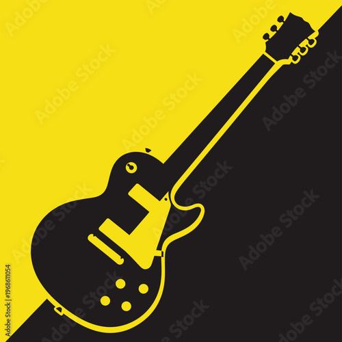 Electric Guitar Silhouette on Yellow and Black Background.