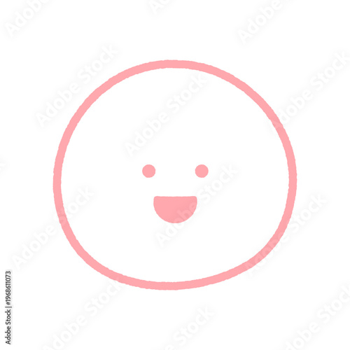 にこやかな笑顔の手描きのピンクの絵文字アイコン - シンプルでかわいい笑っている顔の線画イラスト素材