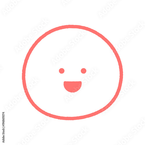 にこやかな笑顔の手描きの赤い絵文字アイコン - シンプルでかわいい笑っている顔の線画イラスト素材