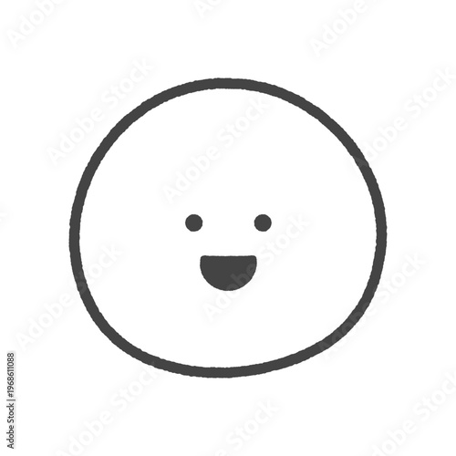 にこやかな笑顔の手書きの絵文字アイコン - シンプルでかわいい口を開け笑っている顔の線画イラスト素材