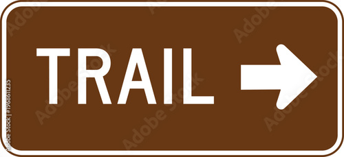 Trail Direction Sign with Right Arrow in Brown and White for Hiking Navigation, Outdoor Recreation Guidance, and Tourism Wayfinding Design