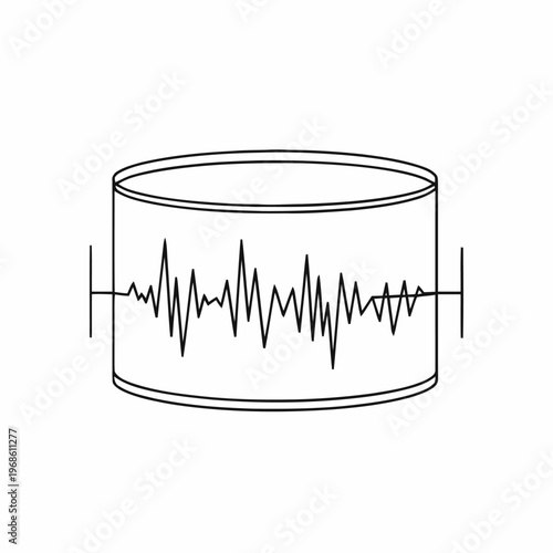 A cylindrical device displays a complex sound wave pattern on its surface, indicating audio data.