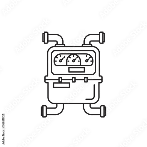 Analog Gas Meter With Pipes And Dials.