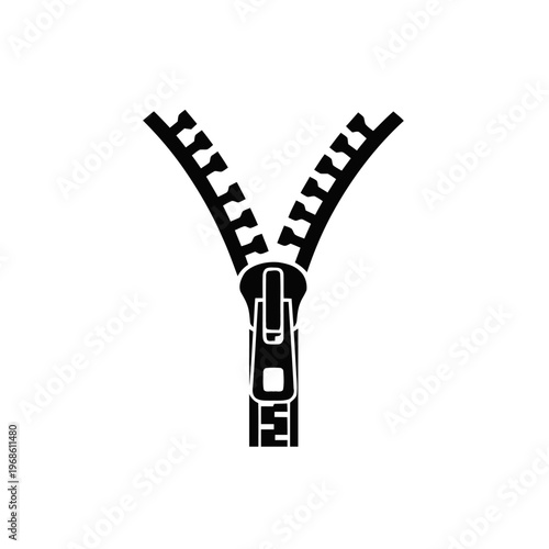 Partially unzipped zipper with visible teeth and slider mechanism.