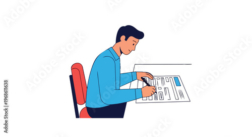 Man sitting at a desk filling out a document or application form