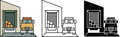 Delivery truck loading silhouette & Outline and illustration set isolated on transparent background