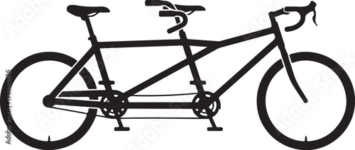 Tandem bicycle, dual bike, couple cycling, black vector illustration, transportation icon
