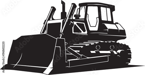 Bulldozer, heavy equipment, construction vehicle, black silhouette, industrial machine