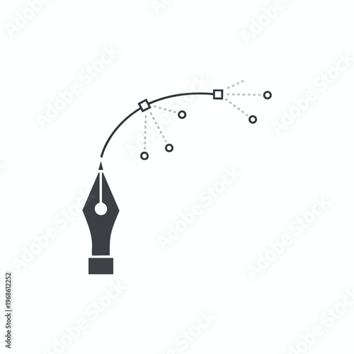 Pen tool icon creating a curved line with anchor points and handles