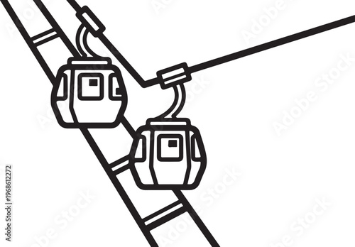 Cable car, gondola lift, cableway, transportation icons, travel symbols, vector graphics