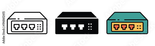 Minimal network router icons, flat linear and solid styles, connectivity and Wi-Fi concept, modern clean vector illustration