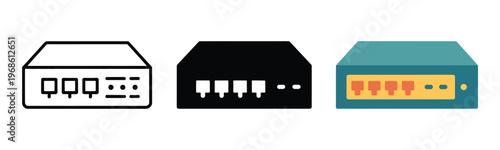 Minimal network router icons, flat linear and solid styles, connectivity and Wi-Fi concept, modern clean vector illustration