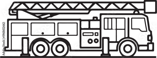 Fire truck, fire engine, emergency vehicle, rescue truck, line art, vector illustration