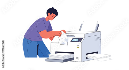 Person Fixing Paper Jam in Office Printer