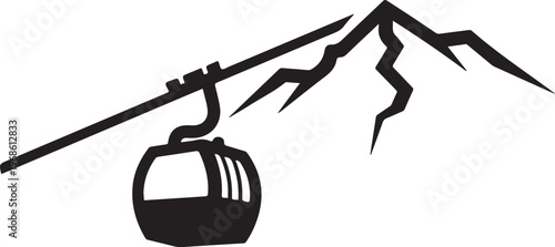 Cable car, ski lift, mountain resort, transportation icon, black silhouette