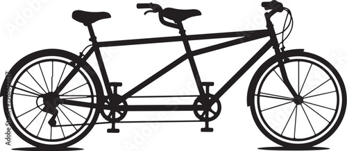 Tandem bicycle, double bike, couple cycling, black vector icon, transportation illustration