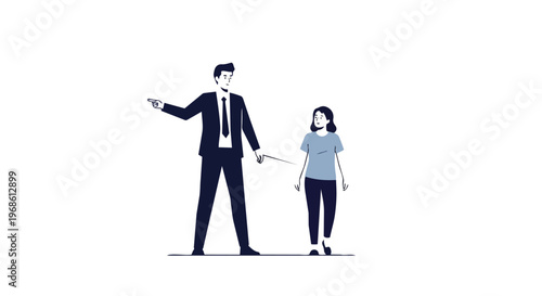 Business executive directing a young woman in a minimalist flat illustration style