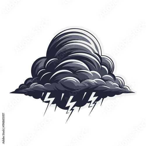 Dark stormy cloud with lightning bolts striking downwards