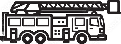 Fire truck, fire engine, emergency vehicle, rescue truck, black line icon, vector illustration
