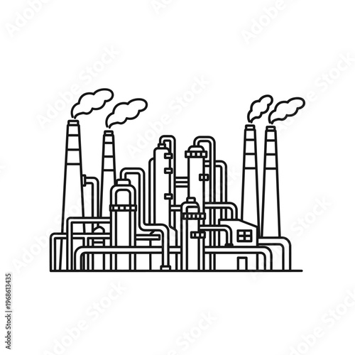 Industrial factory with smokestacks emitting smoke.
