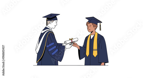 Professor Handing Diploma to Graduate Student Illustration
