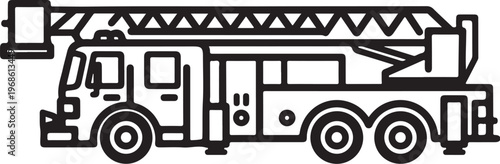Fire truck, emergency vehicle, rescue truck, black line icon, vector illustration
