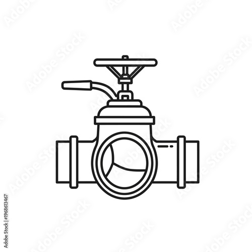 Industrial Gate Valve Pipe Control Mechanism Illustration.