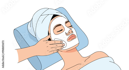 Woman Receiving Professional Facial Treatment with Sheet Mask at Spa